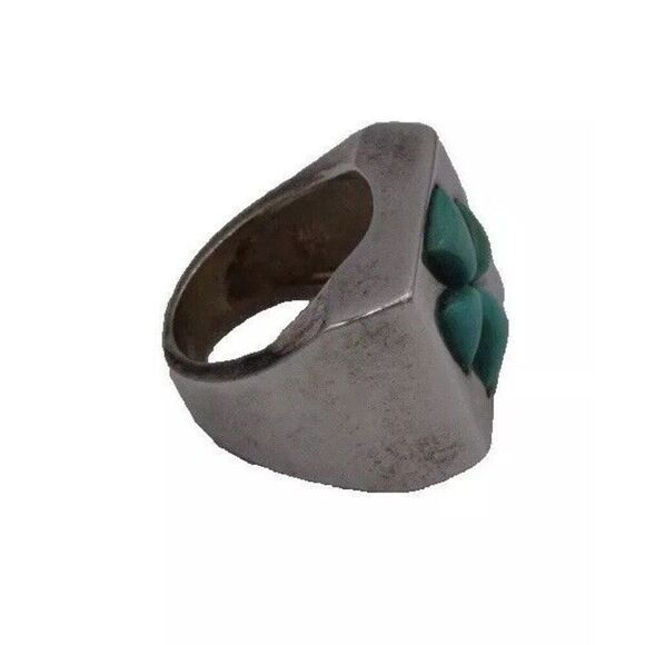 Maltese Cross Turquoise Ring Sterling Silver (not polished) Pre-owned Size 5 - Picture 5 of 6
